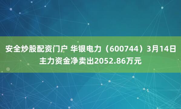 安全炒股配资门户 华银电力（600744）3月14日主力资金净卖出2052.86万元